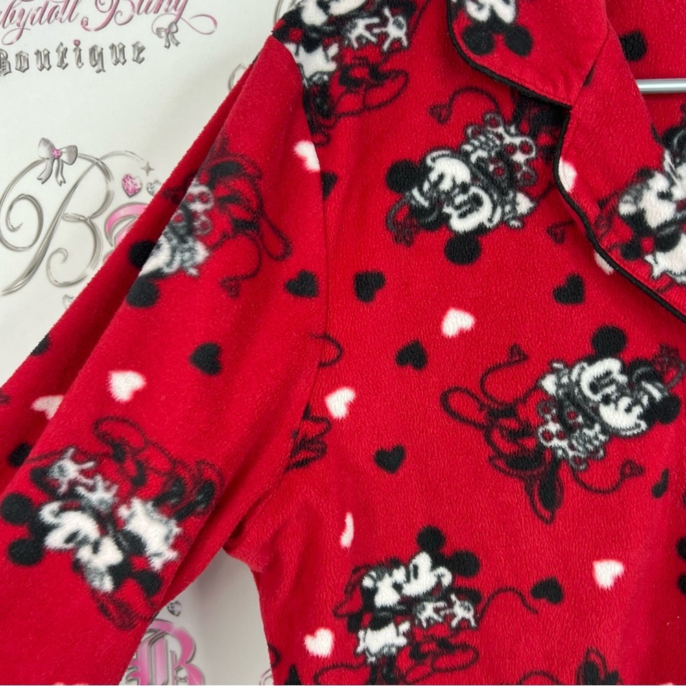 Disney button up fleece hearts love soft Red Pajama Top with Mickey and Minnie - Picture 9 of 10